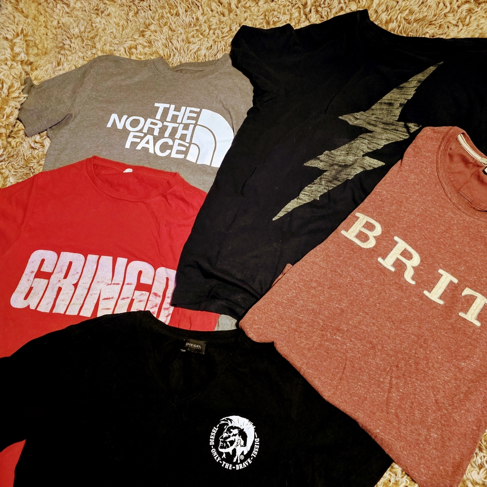 Men's High End/designer T-Shirt Variety Box. You Get 5 Gently Used Men's Size Sm